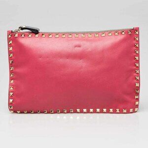 Valentino Pink/Red Leather Rockstud Small Clutch Bag